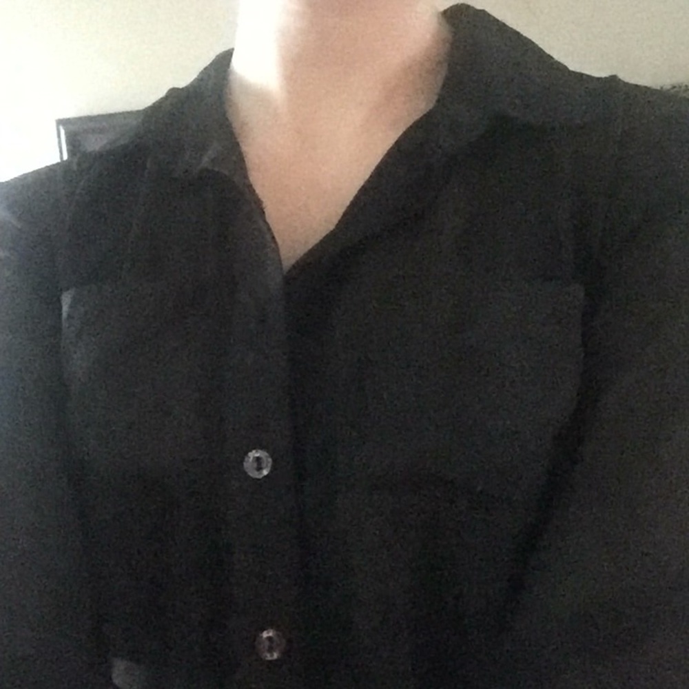 Crop top button up; black sparkles